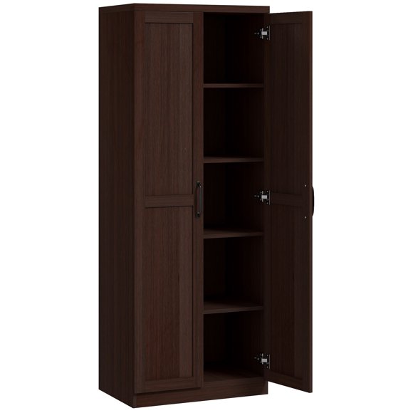 CoSoTower 63" Kitchen Storage Cabinet, 5-tier Pantry Cabinet with Doors and Adjustable Shelves for Dining Room, Dark Brown