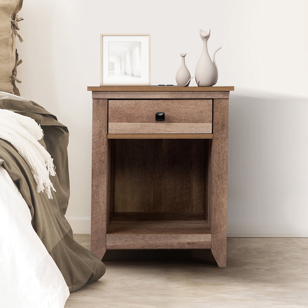 Kadyn Set of 2 Farmhouse Bedside Table for Sofa Couch, Wood Bedside Cupboard with Charging Station for College Dorm, Drawer and Open Compartment, Light Brown Kadyn Set of 2 Farmhouse Bedside Table for Sofa Couch, Wood Bedside Cupboard with Charging Station for College Dorm, Drawer and Open Compartment, Light Brown
