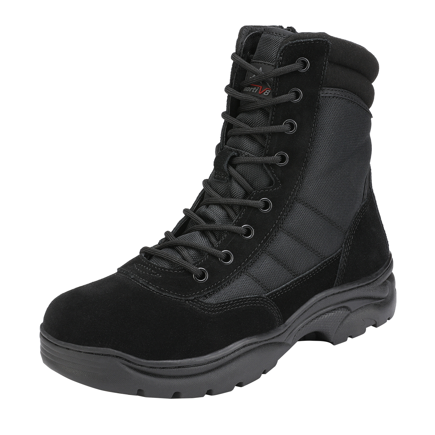 Nortiv 8 Men's Tactical Work Boots Zip Military Leather Motorcycle Combat Boots for Man Trooper Black/Suede Size 10 - image 1 of 6