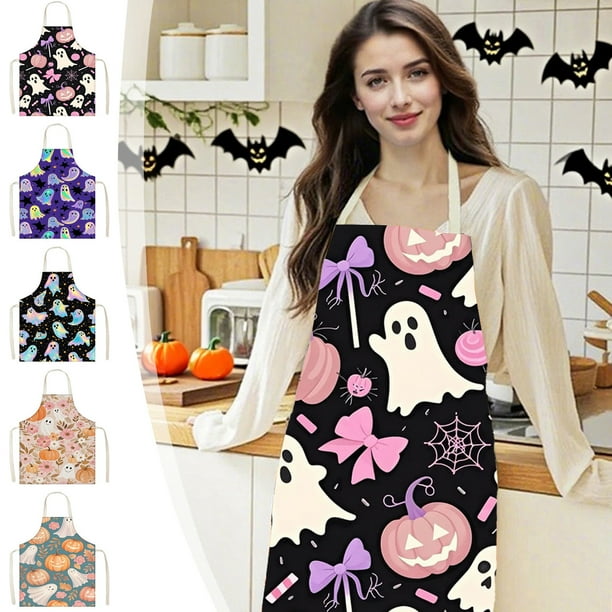 Delantal Decorativo de Halloween con Temática de Terror | Delantal de Poliéster Resistente a La Suciedad para El Hogar y La Cocina | 75 X 65 Cm | Negro | 1 Unidad