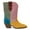 Multi Yellow, variant on YDN Women Pointed Toe Mid Calf Western Boots Pull On Stacked Chunky Low Heels Fashion Date Daily Dress Shoes Size 7 Multi Pink