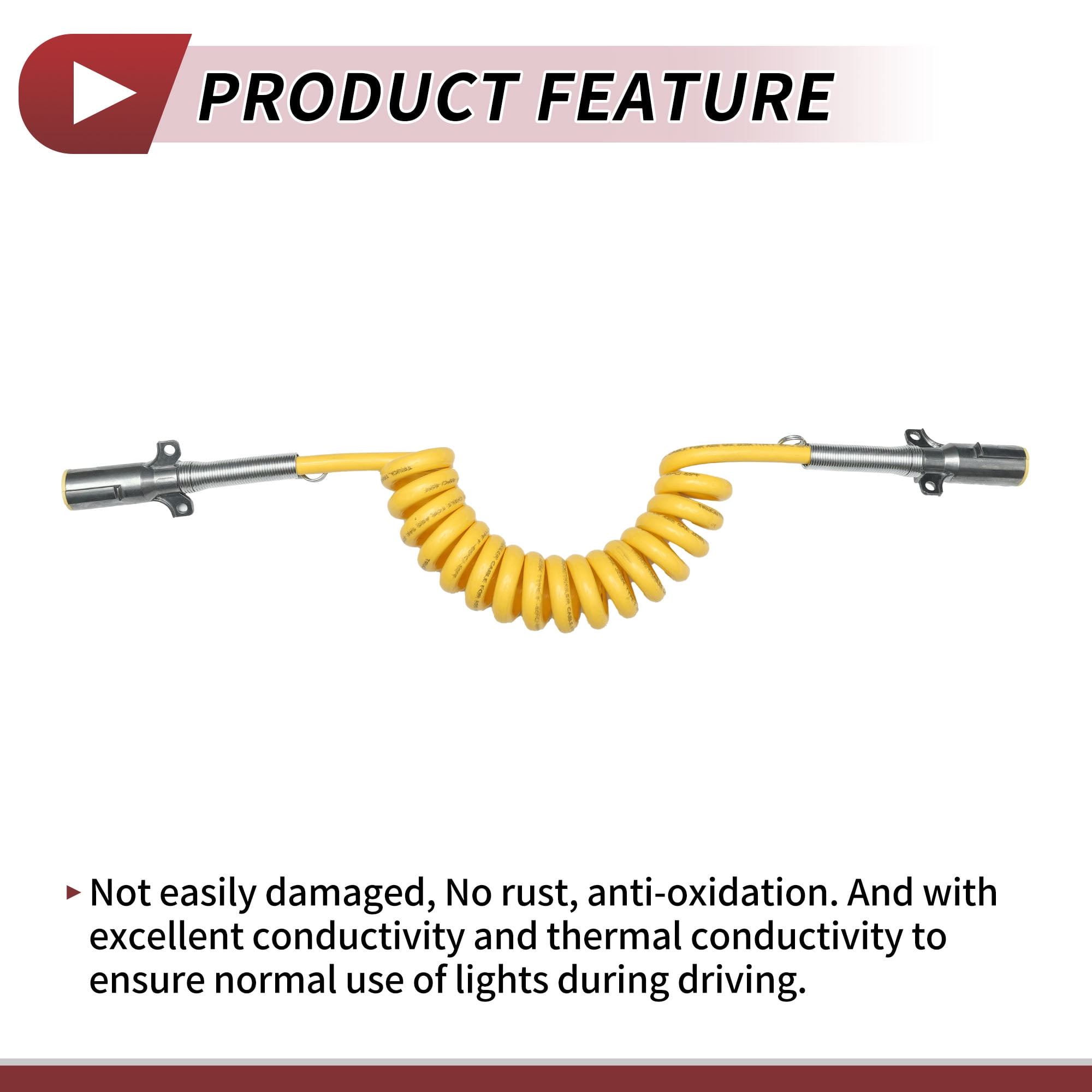Unique Bargains 7-Way Coiled Trailer Cord 12 ft Yellow Zinc Alloy