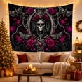 thumbnail image 3 of Rose Crown Skull Among Silver Moths, Pearls and Jewels, Romantic Gothic for Dark Art Lovers, Memento Mori Art, Halloween Gift, Tapestry Wall Hanging for Bedroom and Den, 3 of 7