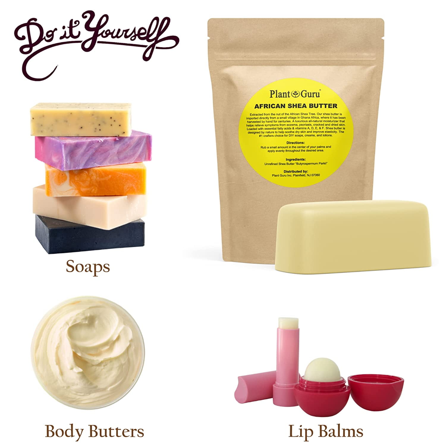 Raw African Shea Butter 2 lbs. Bar Unrefined 100% Pure Natural Ivory Imported From Ghana DIY Crafts, Body, Lotion, Cream, lip Balm, Soap Making, Eczema, Psoriasis And Aid Stretch Marks.