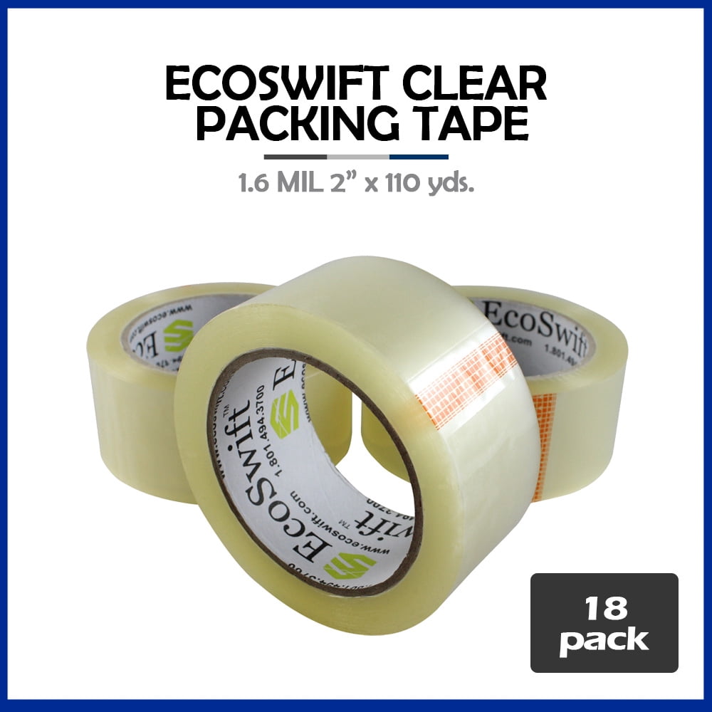 EcoSwift Brand Premium 1.88 in. x 110 yd. Clear Packing Packaging Tape 1.6 Mil, 18-Pack