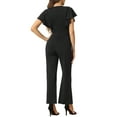thumbnail image 3 of INSPIRAR CHIC Mono de V Cuello para Mujeres, Cintura Alta, Con Volantes, Manga Corta Casual Elegante, Mono Largo de Pierna Ancha, Negro M, 3 of 6