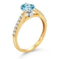 thumbnail image 3 of Gem Stone King 10K Two Tone Gold Blue Zircon and White Lab Grown Diamond Engagement Ring for Women (1.43 Cttw, Gemstone, Oval 7X5MM, Size 5), 3 of 4