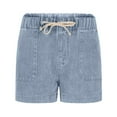 thumbnail image 4 of Prdecexlu Jean Shorts for Women High Waisted Pull On Drawstring Elastic Waist Trendy Stretch Denim Summer Shorts Light Blue L, 4 of 6