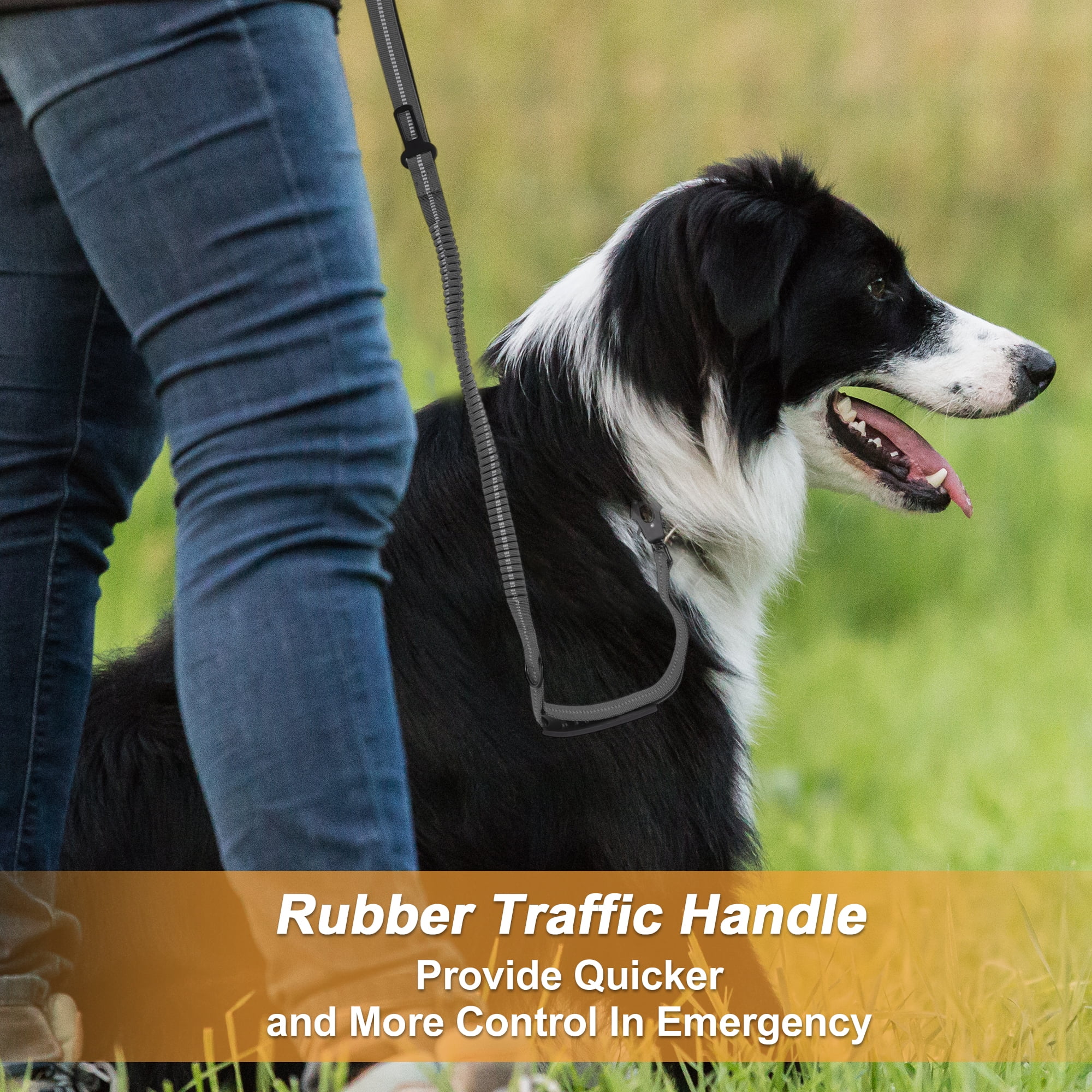Unique Bargains Dog Leash Absorbing Padded Handle Heavy Duty Reflective Black