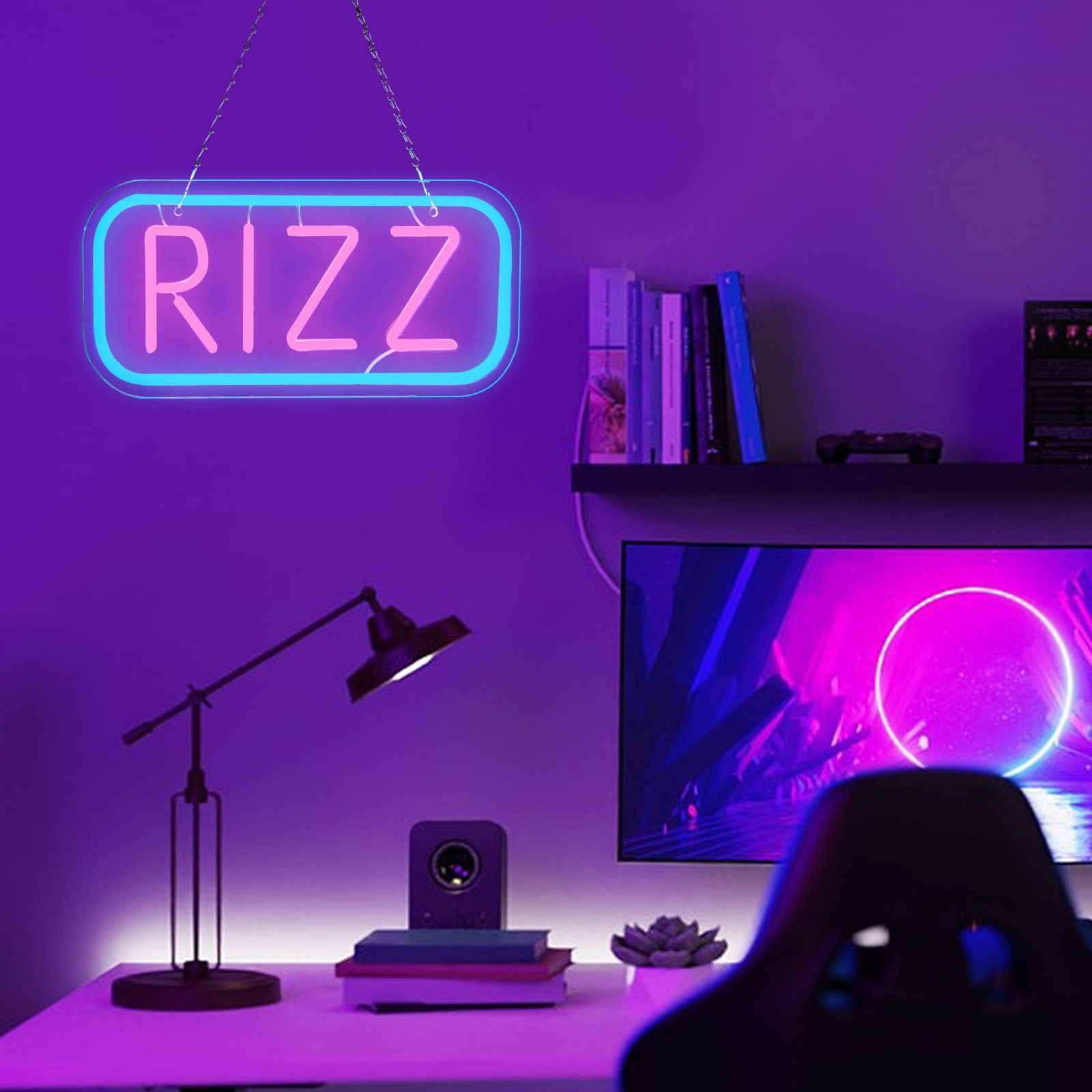 RIZZ LED Neon Sign Neon Sign Light 15.7"x 7.8" LED Neon Light with On/Off Switch Wave Neon Sign for Wall Home Party Decoration