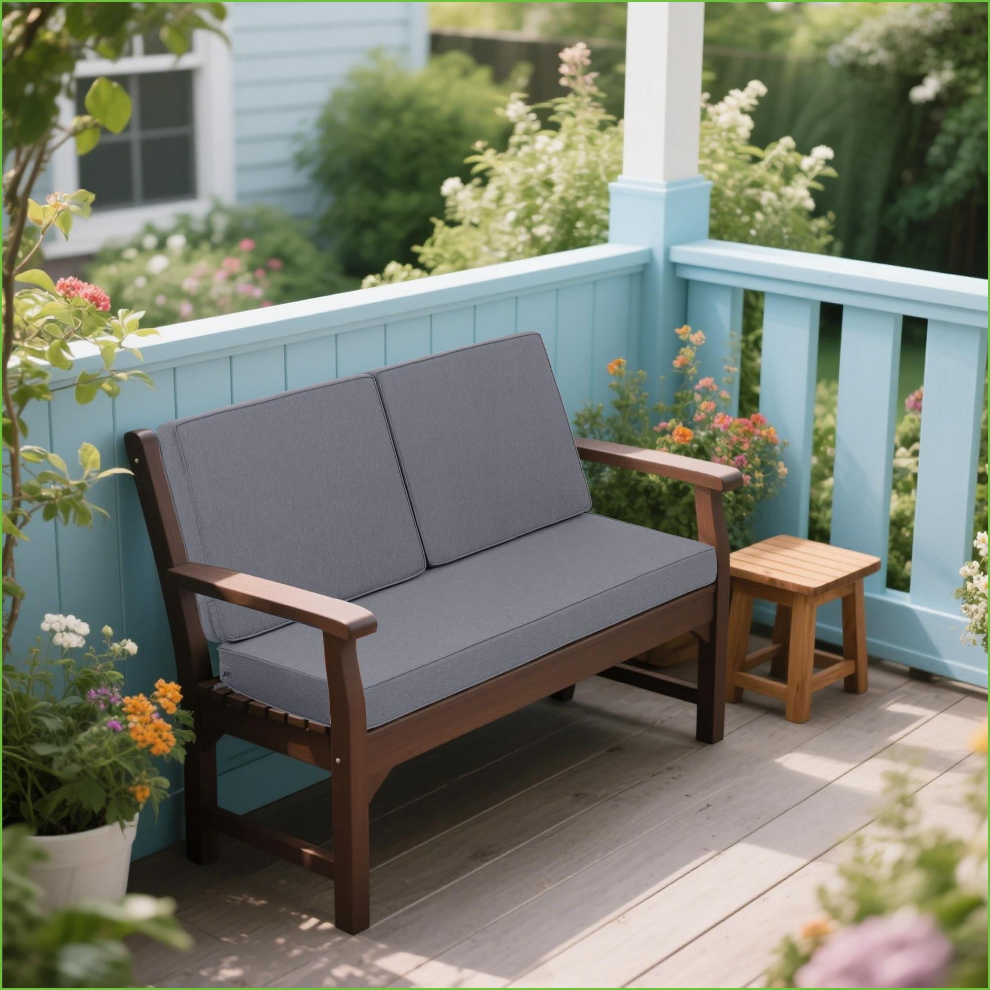 Patio Furniture Loveseat Cushion Set | 48x24 Inch 3-Piece | Waterproof Fade Resistant | For Outdoor Patio | slate gray