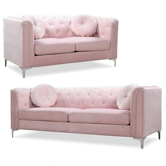 Home Square 2-Piece Set with Velvet Sofa and Loveseat in Pink