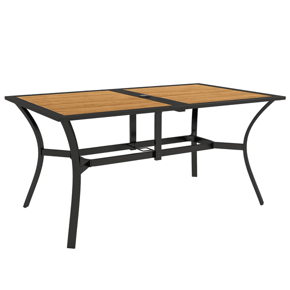 Outsunny Patio Dining Table Outdoor with Umbrella Hole for 6 People