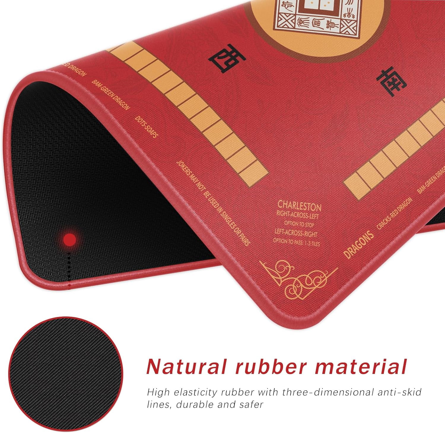 Mahjong Mat with Rules Card, Noise Reduction Non-Slip Mahjong Mat for Table Board Games Table Mat, Card Games, Tile Games, Dominoes (Red)