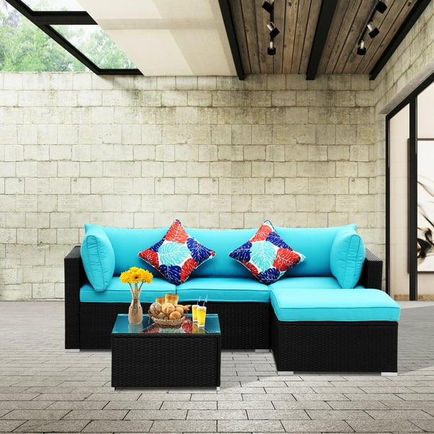 Ainfox 5 Piece Outdoor Patio Furniture Sofa Set Wicker Sectional Rattan