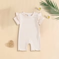 thumbnail image 2 of CAICJ98 Baby Girl Clothes Newborn Girl Coming Home Outfit Ruffle Short Sleeve Solid Onesie Romper Infant Girl Clothes (Beige,3-6 Months), 2 of 6