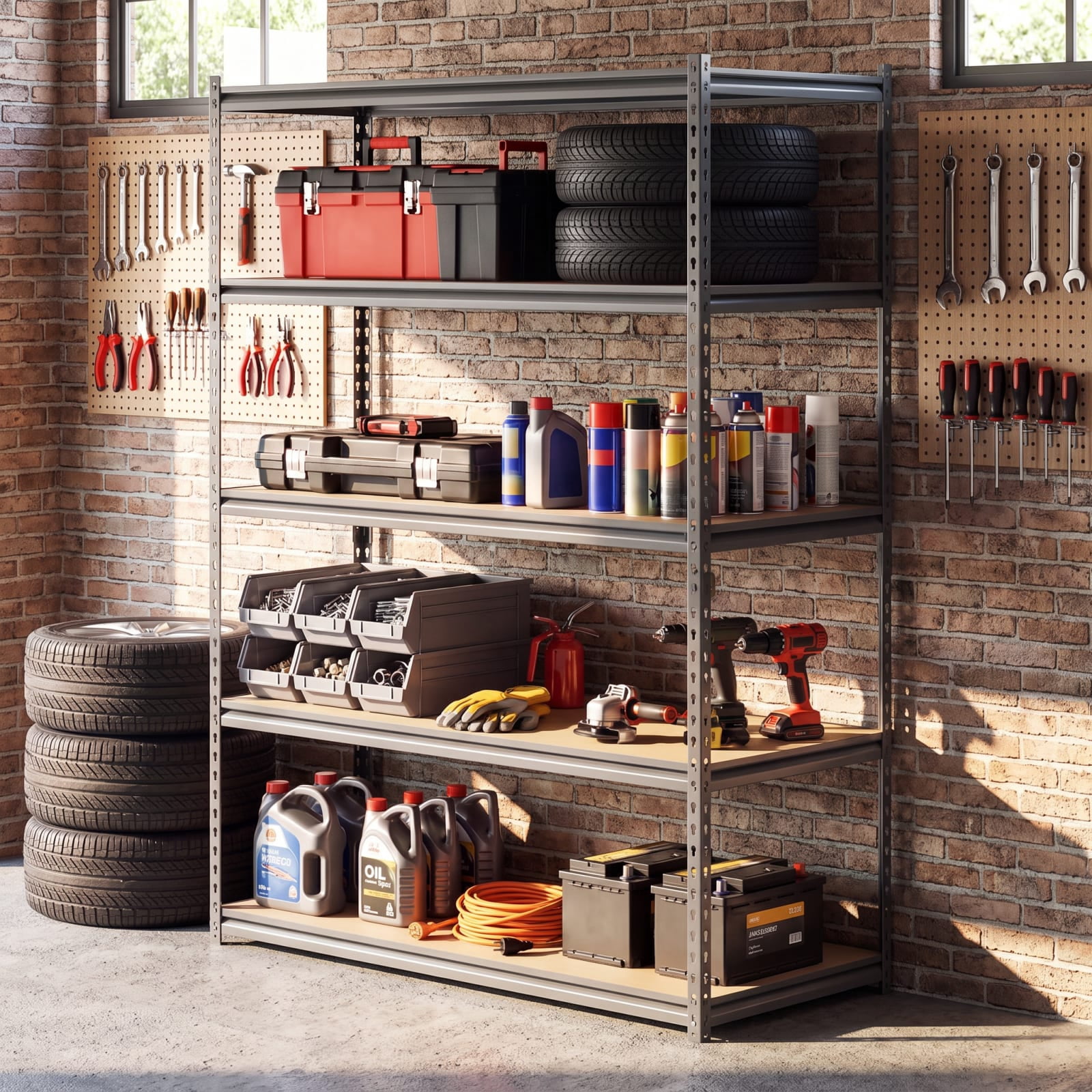 Biotree 5-Tier Metal Shelving Unit 2200 lbs Capacity with Adjustable Shelves 48" × 18" × 72" for Warehouse Garage Basement, Gray