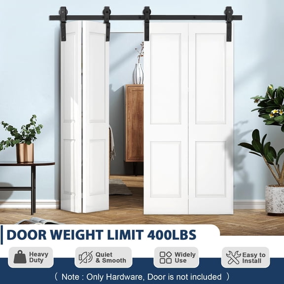 Luku 72" Bi-Fold Barn Door Hardware Kit for 4 Doors, Heavy Duty Black Sliding Track