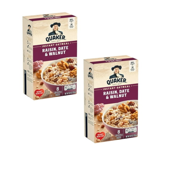 Quaker Instant Oatmeal, Raisin Date Walnut, 2 Pack, 10.4 Oz