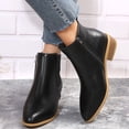thumbnail image 2 of Women Plus Size Round Toe Low Block Heel Ankle Boots Side Zipper Short Booties Daily Casual Shoes Black 9.5(43), 2 of 9