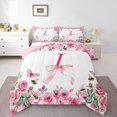 thumbnail image 2 of Initial A-Z Comforter Set,Initial Letter I Bedding Set Full,Floral Bowknot Down Comforter,Romantic Rose Alphabet Reversible Bed Set with 2 Pillowcases for Bedroom, 2 of 6