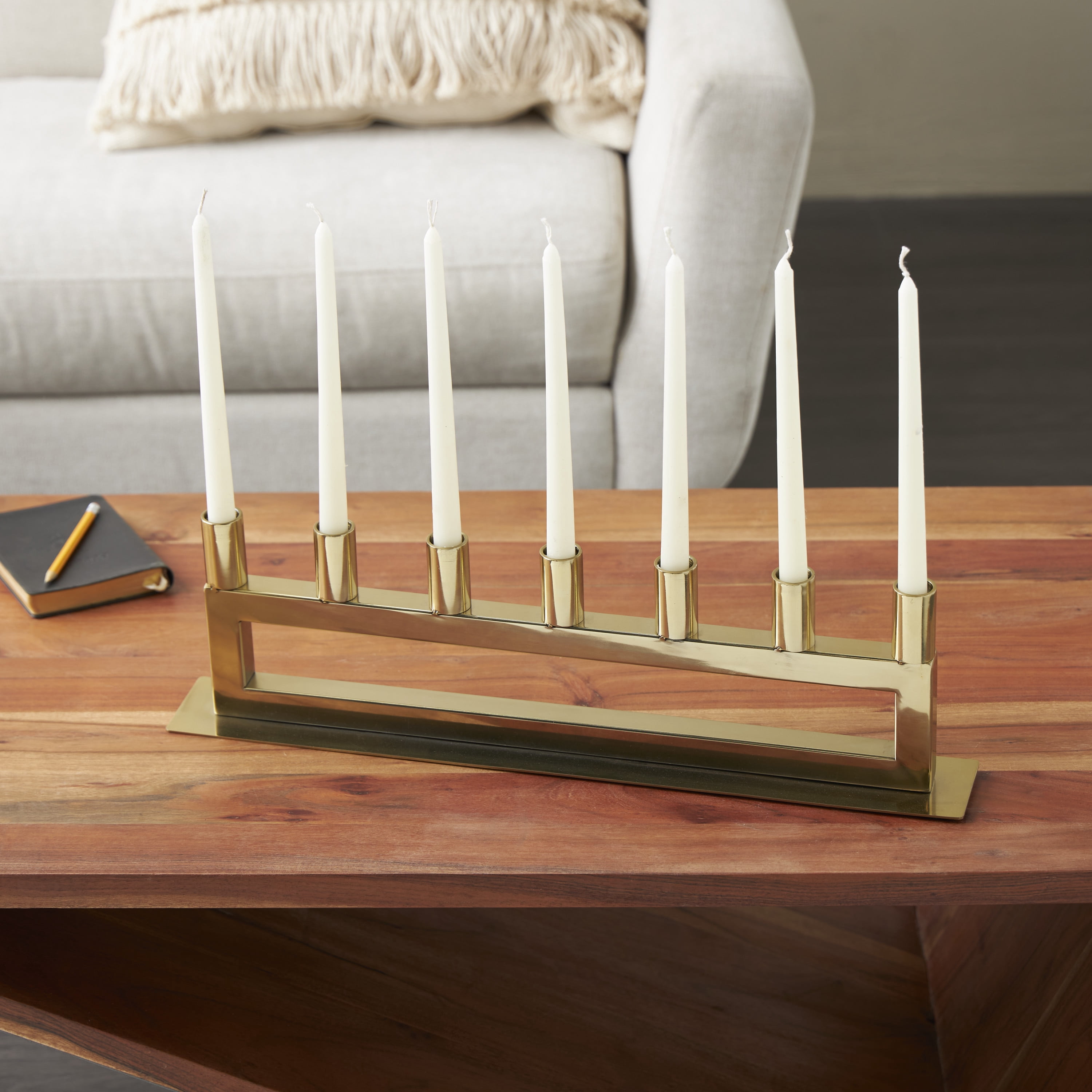 DecMode 7 Holder Gold Stainless Steel Candelabra with Rectangular Frame