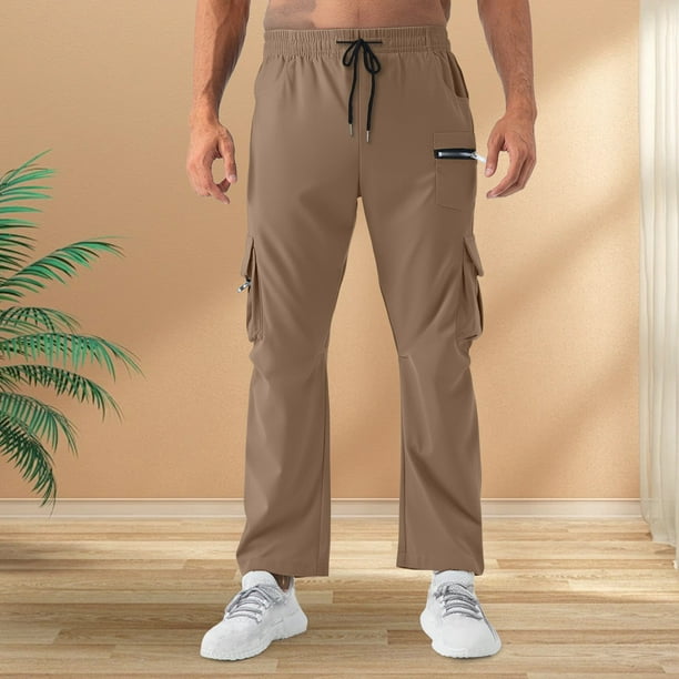 Pantalones largos para hombre, casuales, de moda, de color sólido, con cordón, cintura elástica, bolsillo con cremallera, pantalones para hombre