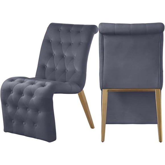 Meridian Furniture Curve Velvet Dining Chair, Gray (Set of 2)