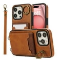 thumbnail image 6 of Wallet Back Case for iPhone 13 Pro with Wrist Strap, Stylish Magnetic Card Holder Finger Ring Kickstand PU Leather Lanyard Shockproof Slim Phone Case Cover for iPhone 13 Pro, Brown, 6 of 9