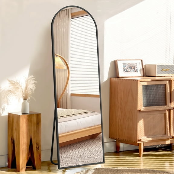 MAYEERTY Freestanding Full Length Mirror with Stand, Aluminum Alloy Floor Mirror Wall Mounted for Bedroom Living Room, 71x32in, Black