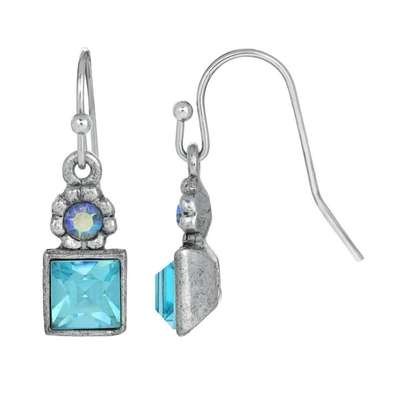 1928 Jewelry Square Aqua Blue Crystal Aurora Borealis Drop Earrings