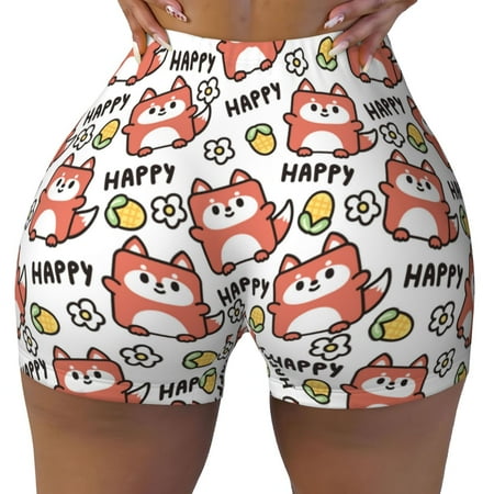 Workout Shorts Women  Happy Foxy Faces Biker Shorts for Women Running Gym Spandex Shorts Tummy Control