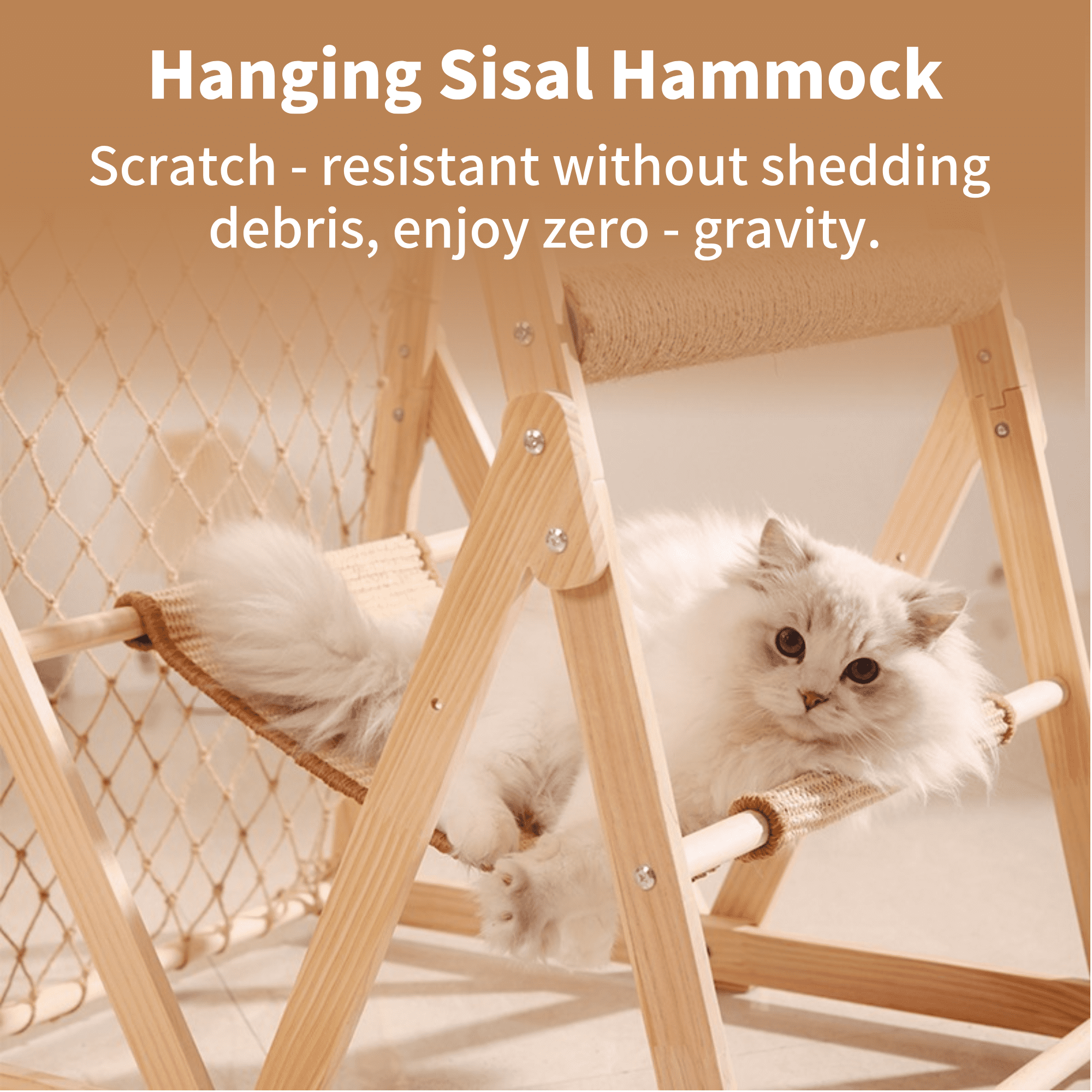 AIWFL Cat Hammock with Acrylic Cat Nest, Cat Tower for Indoor Cats with Straching Post Climbing Web and Danging Sisal Ball, Cute Solid Wood Cat Tree