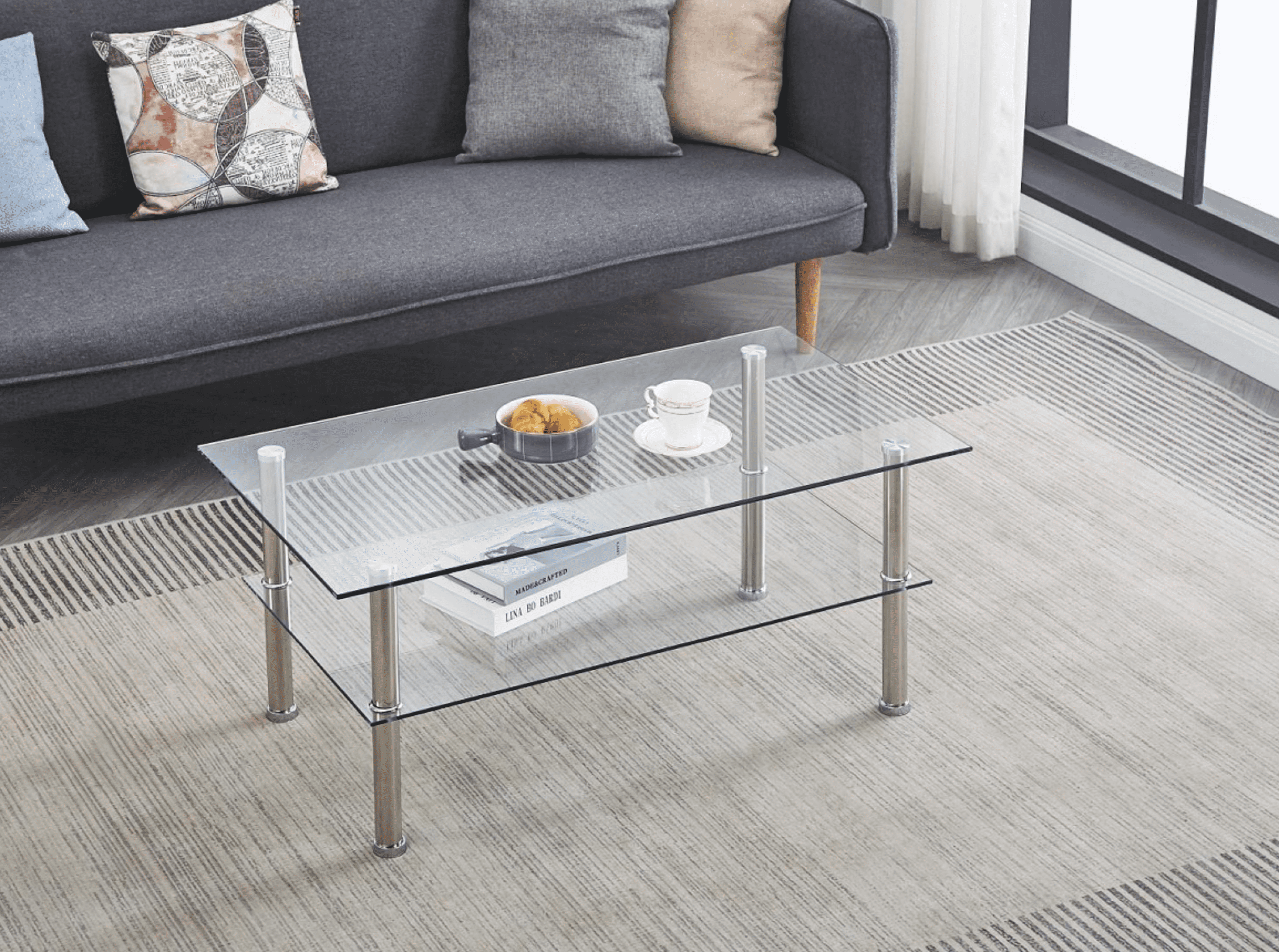 Clear Clear Glass Coffee Table, Tempered Glass Coffee Table for Living