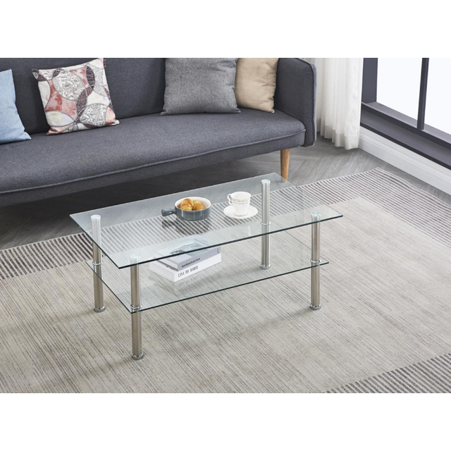 Clear Clear Glass Coffee Table, Tempered Glass Coffee Table for Living