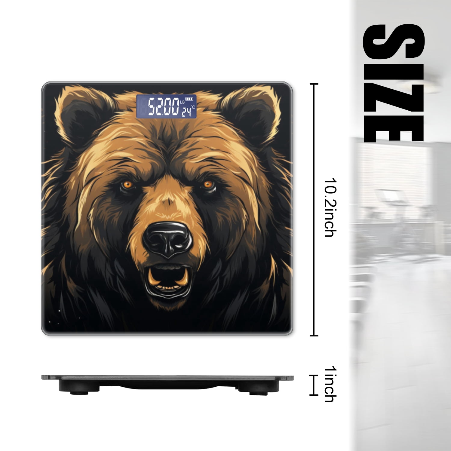 High Precision Body Weight Scale Smart Bathroom Scales with Large LCD Display(400lbs),Decorative for Bedroom-Brown Bear Head With Angry Eyes