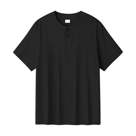 Dagegui Mens Summer Henley Shirts Black Short Sleeve Casual Basic T-Shirts Buttons Crewneck Pullover Shirt for Work & Daily M