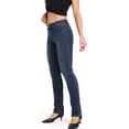 thumbnail image 4 of Jeans de pierna recta elásticos de tiro medio occidental para mujer Azul oscuro-140, 4 of 5