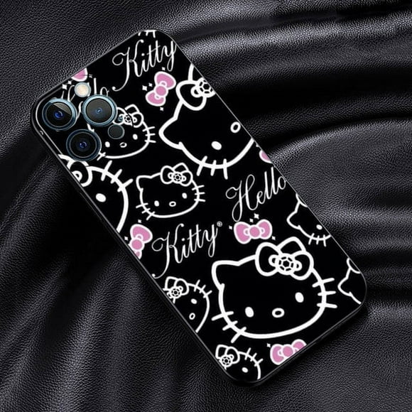 Phone Case For iPhone 11 12 13 14 Pro Max Mini XS XR X 8 7 6S 6 5 5S Plus Black Silicone Cover Fundas Cute Cool Hello Kitty Cat ZR