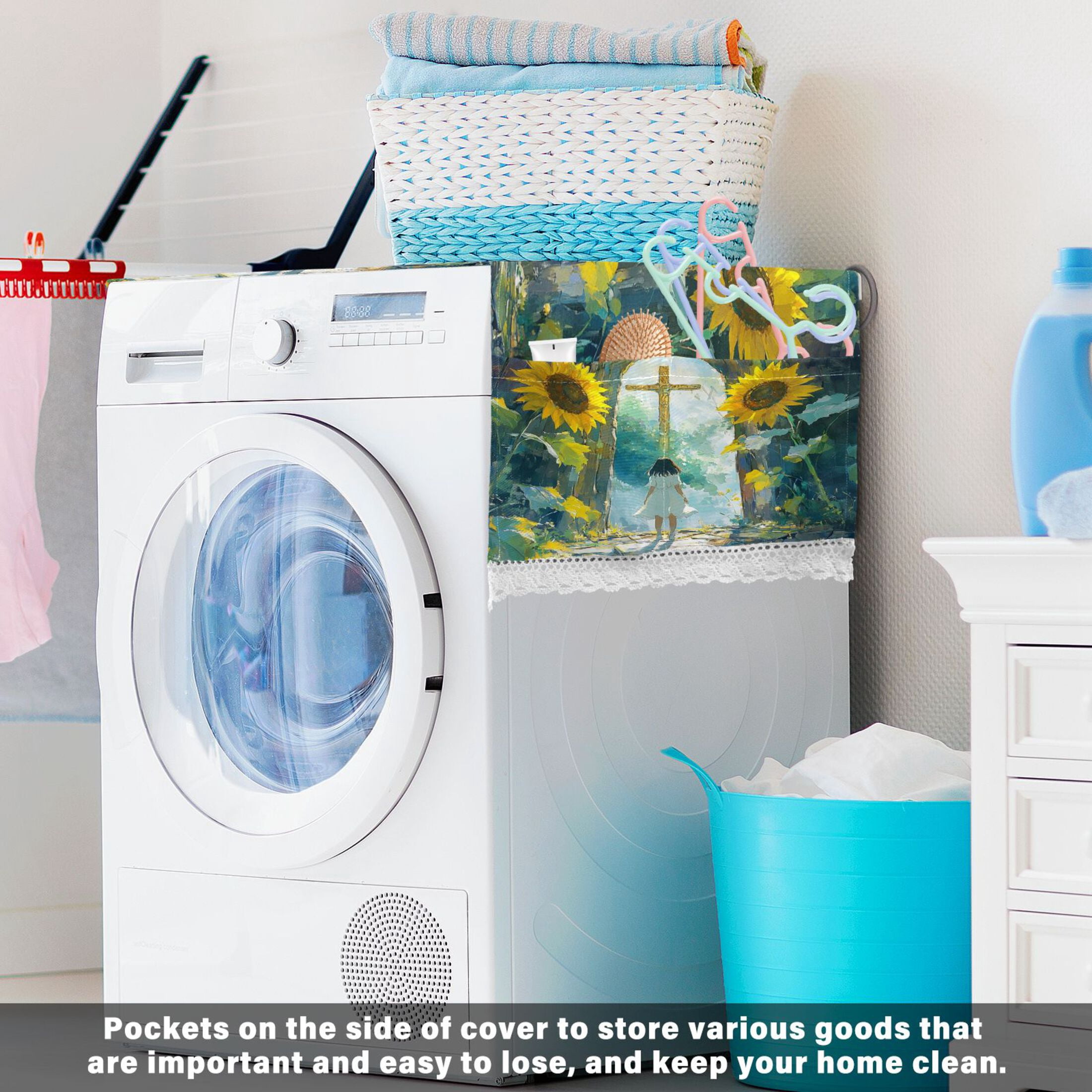 WOBOGO Sunflower Gate Washing Machine Cloth Dryer Refrigerator Top Cover Protective Non-Slip Mat For Kitchen Laundry