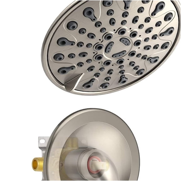 JERFIT 6-Function Single Handle Shower System with Rough-in Valve, Wall Mounted Brushed Nickel Shower Faucet Set with 2.5 GPM Rain Shower Head