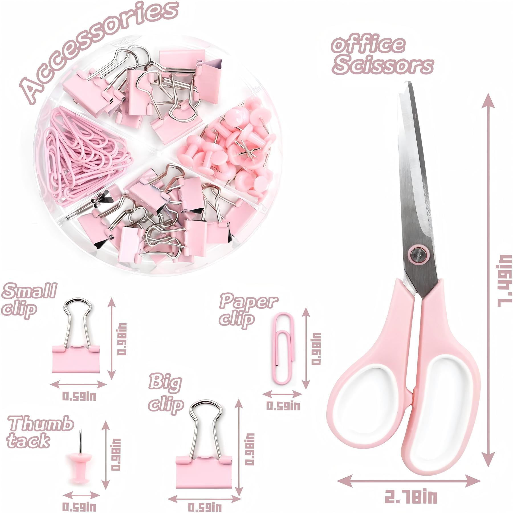 Pink Office Supplies Set & Desk Organizer Kit,Desk Accessories, Stapler and Tape Dispenser Set for Women with Stapler, Tape Dispenser, Staple Remover, Staples, Clips, Scissor and Tabs