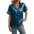 thumbnail image 2 of Aobny Sparkly Classy Tops for Women Metallic Blue Shirt Short Sleeve V-Neck Women Spring Tops,XXL, 2 of 7