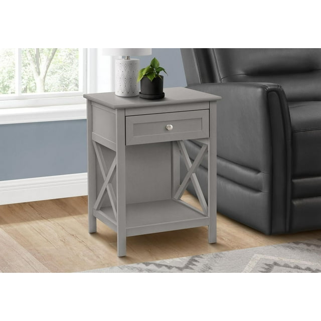 Monarch Specialties Accent Table, End, Side Table, 2 Tier, Bedroom, Nightstand, Lamp, Storage Drawer, Antique Grey Veneer, Transitional