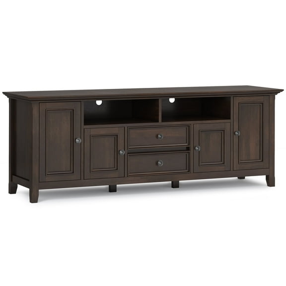 Amherst 72 inch Wide Solid Wood TV Stand in Brunette Brown For TVs up to 80 inches