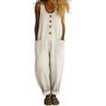 thumbnail image 2 of Women's Denim Jumpsuit, Wide Leg Pants With Strappy Detail & Pockets, One-Piece Jean Bodysuit For Edgy Style White XL, 2 of 4