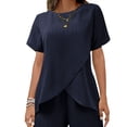 thumbnail image 2 of Fancifize Women's 2 Piece Trendy Outfits Summer Short Sleeve Pullover Tops Wide Leg Pants Casual Travel Vacation Matching Sets, 2 of 5