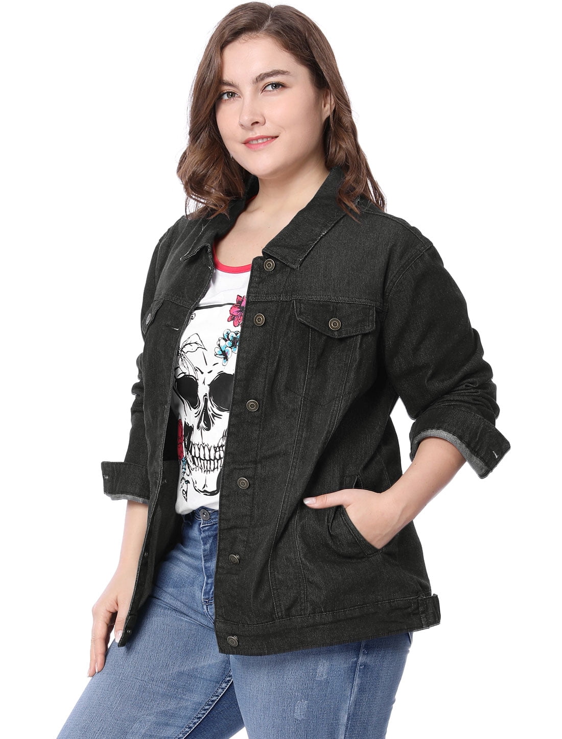 plus size dark denim jacket