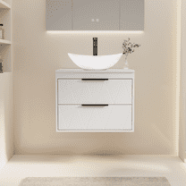 24" Wall Mount Single Bathroom Vanity with Vessel Sink, Floating Cabinet Manufactured Wood Top, Faucet, Drain