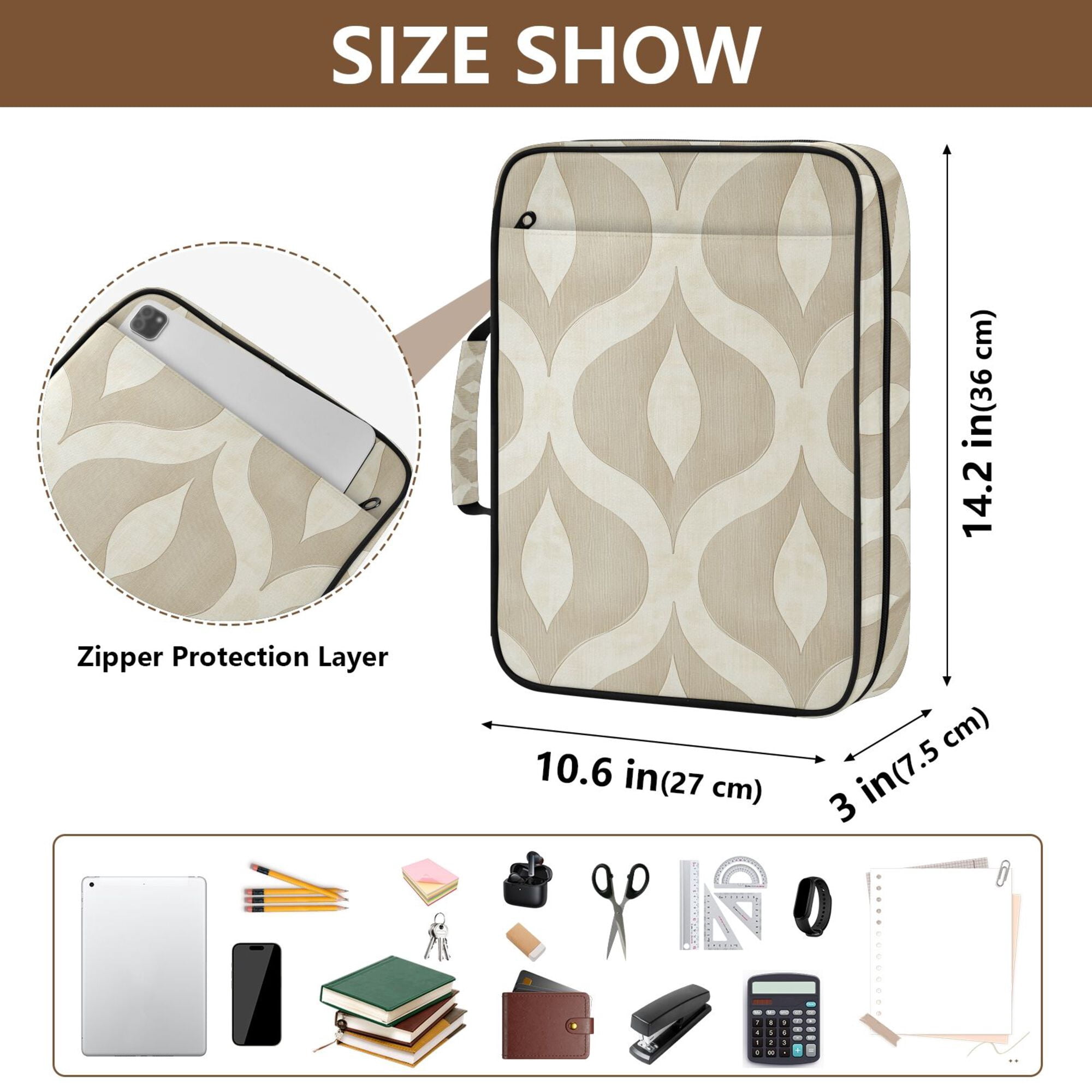 FORMRS Accordion File Folder A4 Size 7-Pocket Expanding Document Organizer Bag with 3 Ring Binder, Light Brown Pattern